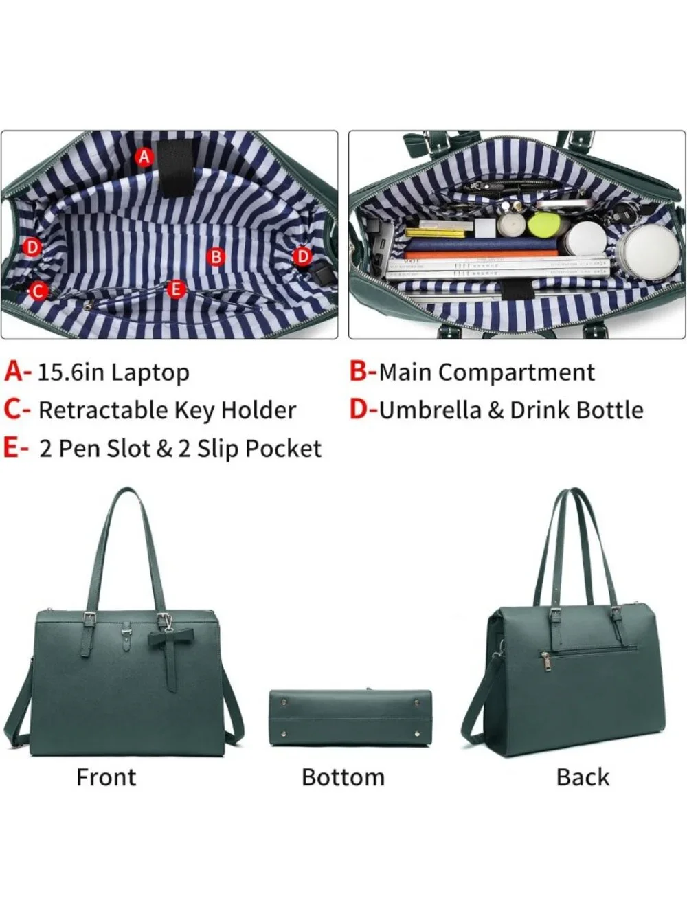 Stylish 4pc Laptop Bag Set for Women - Large Leather Briefcase with USB Charging